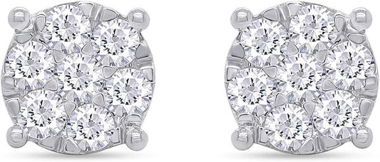 Moissanite Cluster Stud Earrings,14k Gold over Sterling Silver