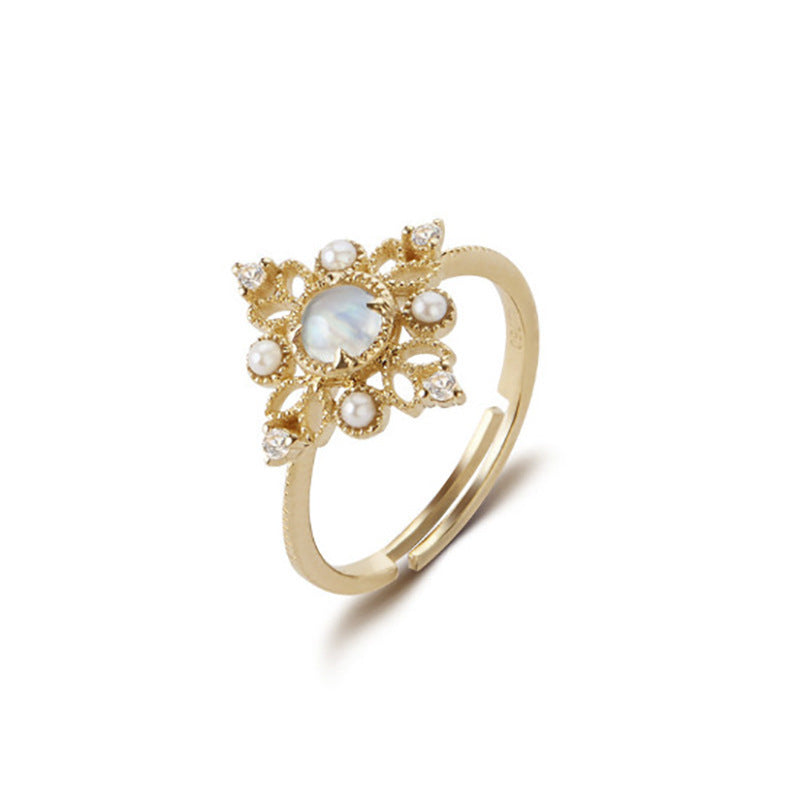 JaiDee Grace Vintage Openwork Pearl Ring with Natural Moonstone