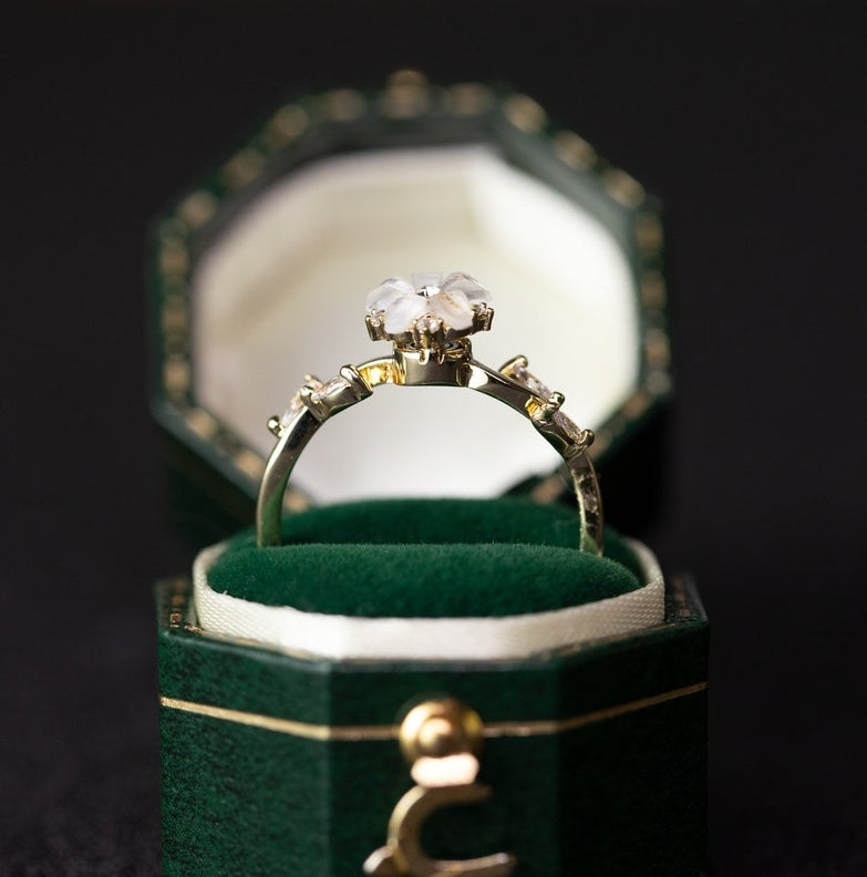 JaiDee Grace Floral Wedding Band – 14K/18K Gold & S925 Silver with Moissanite Diamond