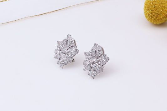 Graceful Bloom Earrings – Sterling Silver with White Mosaic Detailing