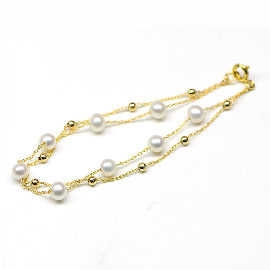 JaiDee Grace 18K Gold Seawater Pearl Bracelet, Adjustable Double-Layer Elegance