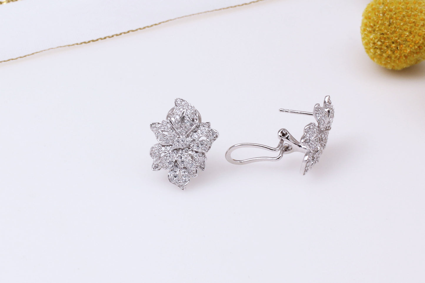 Graceful Bloom Earrings – Sterling Silver with White Mosaic Detailing