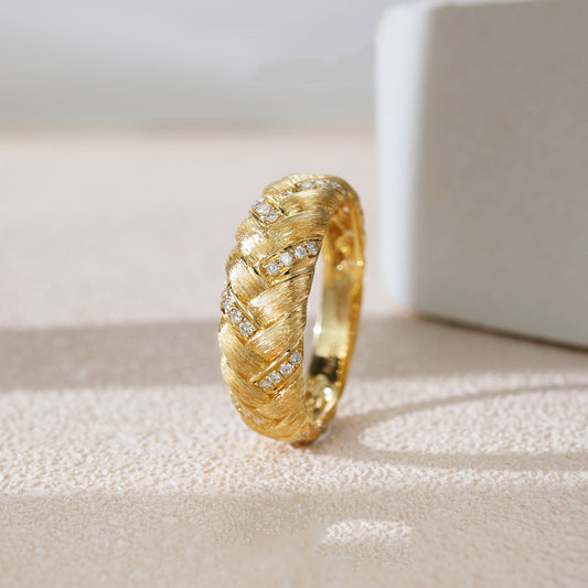 JaiDee Grace Brushed Gold Diamond Ring – Fashion Elegance Series