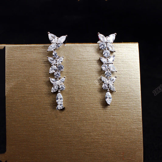 JaiDee Grace – 18K White Gold Moissanite Diamond Drop Earrings