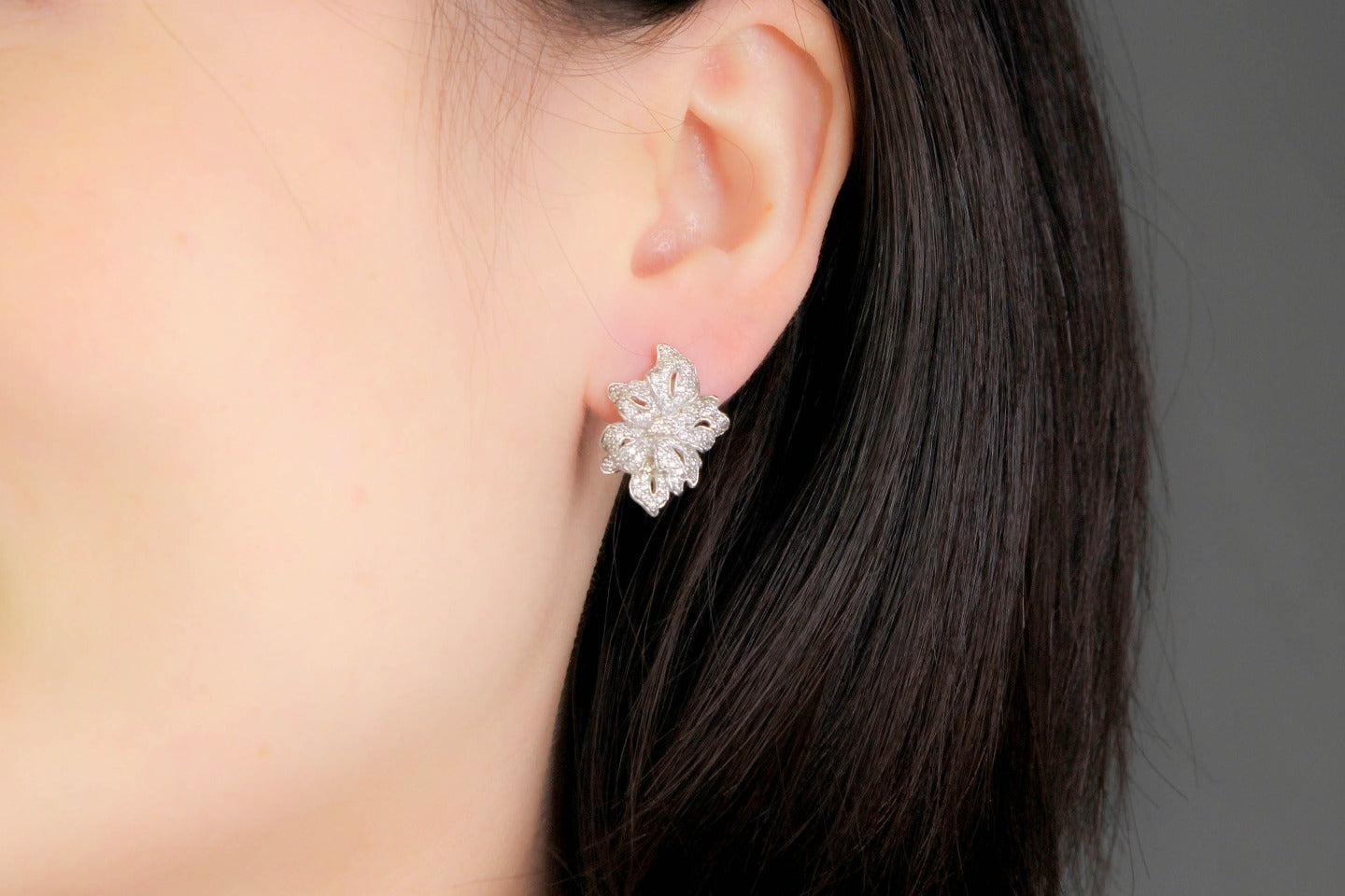 Graceful Bloom Earrings – Sterling Silver with White Mosaic Detailing