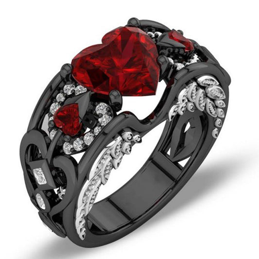 JaiDee Grace Ruby Heart Black Gold Ring