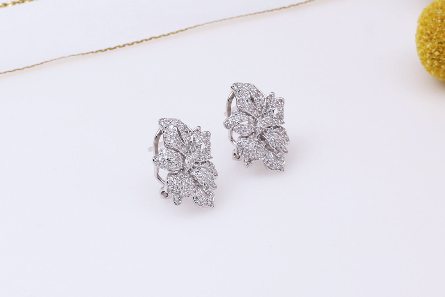 Graceful Bloom Earrings – Sterling Silver with White Mosaic Detailing