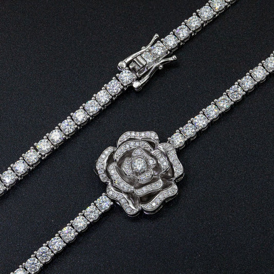 JaiDee Grace Moissanite Rose Necklace in 925 Sterling Silver