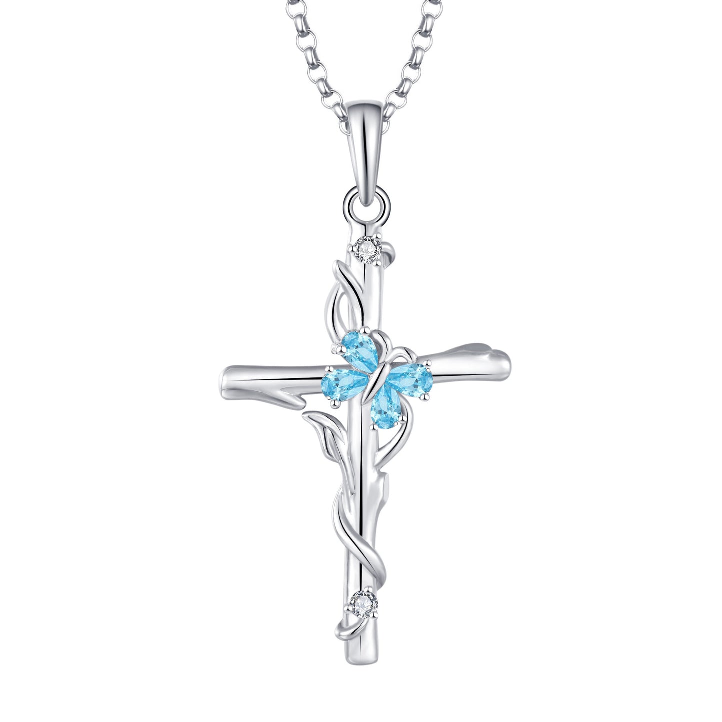 JaiDee Grace Sterling Silver Cross Necklace with Zircon – S925 Pendant for Women