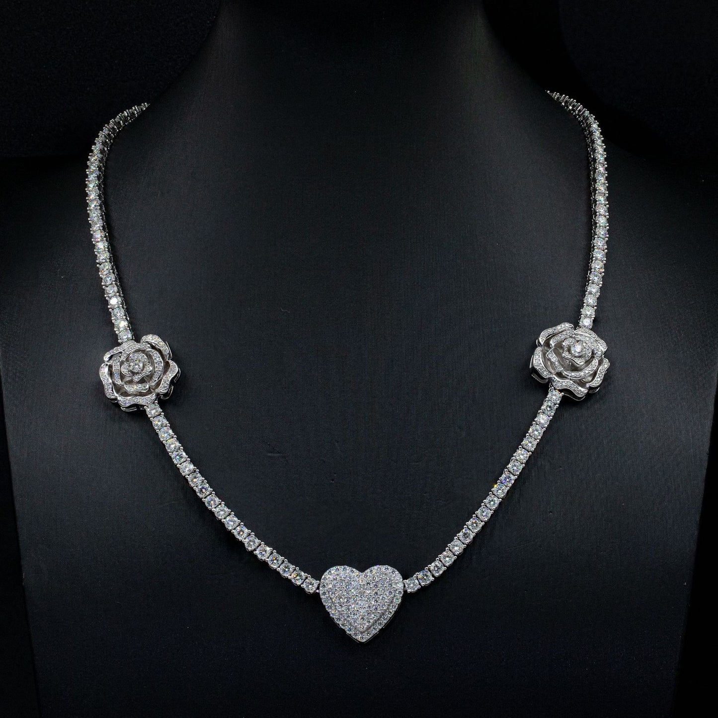 JaiDee Grace Moissanite Rose Necklace in 925 Sterling Silver
