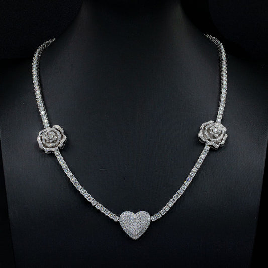 JaiDee Grace Moissanite Rose Necklace in 925 Sterling Silver