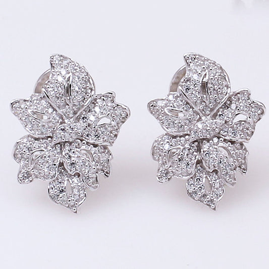 Graceful Bloom Earrings – Sterling Silver with White Mosaic Detailing
