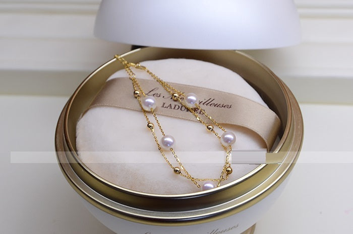 JaiDee Grace 18K Gold Seawater Pearl Bracelet, Adjustable Double-Layer Elegance