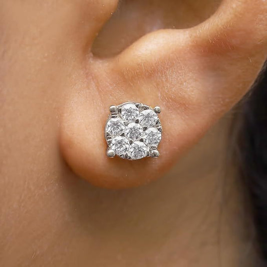 Moissanite Cluster Stud Earrings,14k Gold over Sterling Silver