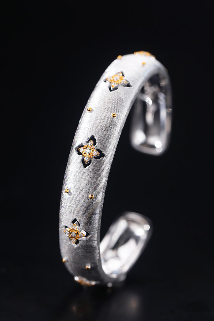 Vintage Floral Brushed Bracelet – S925 Sterling Silver by JaiDee Grace