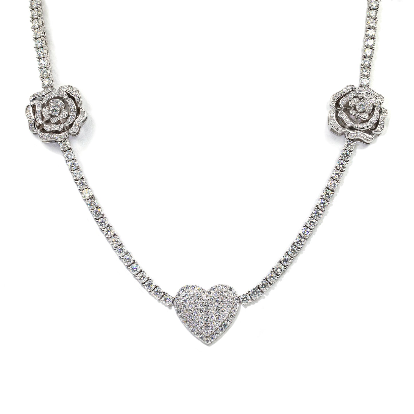 JaiDee Grace Moissanite Rose Necklace in 925 Sterling Silver